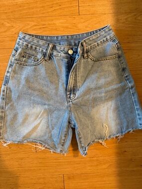 SHEIN Light Blue High-Rise Cutoff Denim Shorts